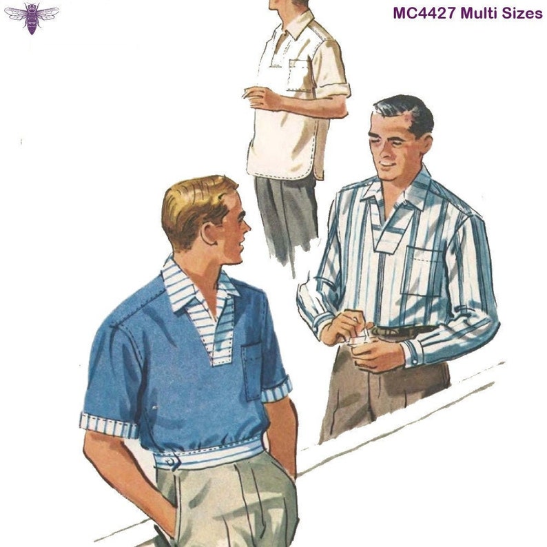 1950s Sewing Patterns | Dresses, Skirts, Tops, Mens     PDF - Vintage 1950s Sewing Pattern: Mens Sports Shirt - Chest 38   (97cm) to 40