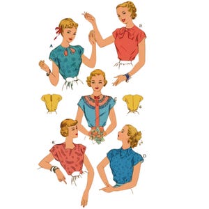 PDF - Vintage 1940s Sewing Pattern – Magyar Blouses, Tops, Various Necklines - Bust 32” (81.3cm) - Instantly Print at Home