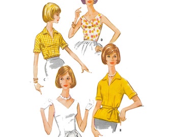 PDF - Vintage patroon uit de jaren 60 – Mouwloze blouse - Direct thuis printen - Borstomvang 91,4 cm