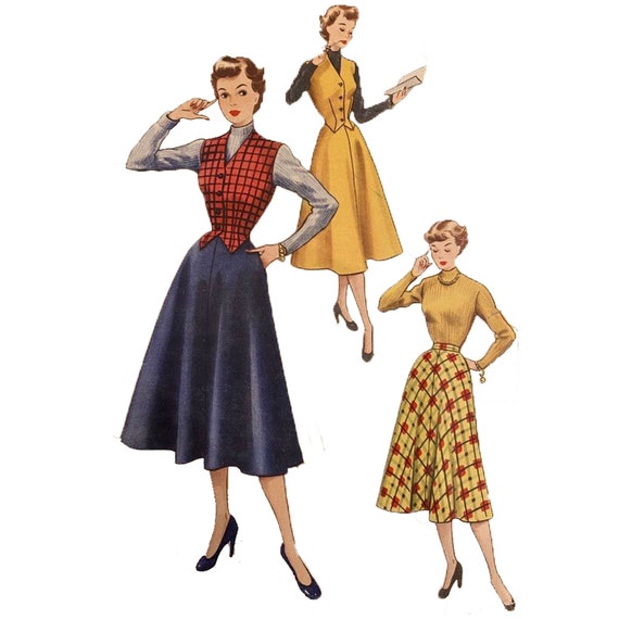 PDF Vintage 1950s Pattern – Waistcoat, Weskitt Skirt Waist: 32”  Instantly Print At Home