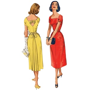 PDF - Vintage 1950&#39;s Sewing Pattern Bow Back Dress - Bust: 36&quot; (91.4cm) - Download