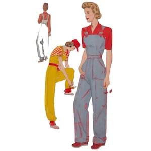 Vintage 1940&#39;s Sewing Pattern Land Army Rosie The Riveter Overalls Dungarees - Bust: 34” (86cm)
