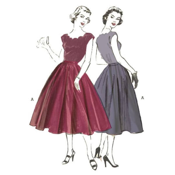 PDF - Vintage naaipatroon uit de jaren 50: Jurk met geschulpte hals en ronde rok - Buste 36" (91 cm) - Download
