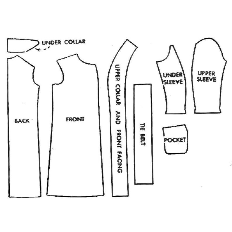 lack and white diagram of clothing pieces labeled with their respective parts.