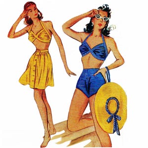 Vintage 1940s Sewing Pattern, Bikini & Skirt - Bust: 36” (91.5cm)