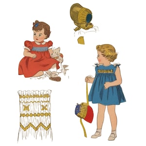 PDF - 1940s Toddler Dress & Bonnet Sewing Pattern: Smocking Detail, Chest 20”(50.8cm) - Download