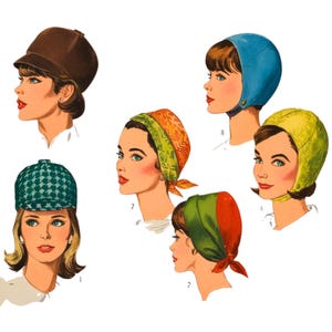 Vintage 1960&#39;s Sewing Pattern: Ladies Hats, Jockey, Helmet, Millinery - One size fits all