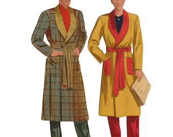 Vintage 1940&#39;s Sewing Pattern: Debonair Men&#39;s Dressing Gown, Robe - Chest 42&quot; – 44” (106.7cm – 111.8cm)
