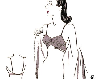 Vintage 1940's Lingerie Pattern, WWII Bra in 2 Styles - Bust 34" (87.6cm)