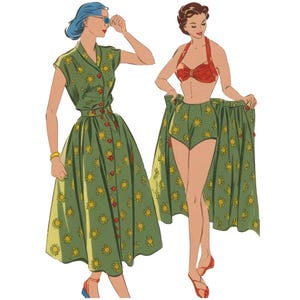 Vintage 1940&#39;s Sewing Pattern, Four Piece Bikini, Shorts, Beachwear Outfit, Pin Up, Bust 33&quot;-43.5&quot;(84cm-110.5cm)