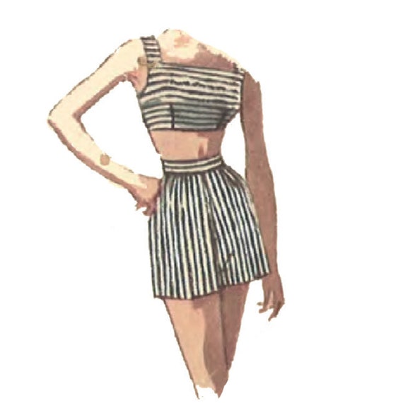 PDF 1950s Rockabilly Playsuit Sewing Pattern: Crop Top Shorts