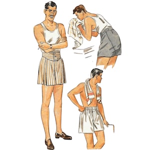PDF - 1940s Men's Boxer Shorts Sewing Pattern: Waist 32"(81cm) - Download