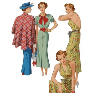 PDF - Vintage 1930s Sewing Pattern, Women’s Swing-Back Coat & Sundress- Bust: 36” (91.5cm) - Download