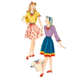 Patrón de costura vintage de los años 40: blusa y falda campesina de Hollywood Girl, pecho de 76 cm (30 pulg.)