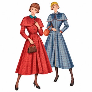 PDF - 1940's Clara Detachable Cape Coat Sewing Pattern,  Bust 30"- 43.5"(76cm-110.5cm) - Multi-sized Download
