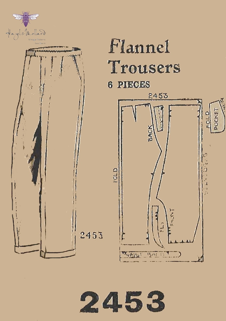 1940s Sewing Patterns – Dresses, Overalls, Lingerie etc 1940s Mens/Womens Flannel Pants Slacks Trousers with front pleats and turn-ups. Waist 32” PDF Instant Download $9.43 AT vintagedancer.com