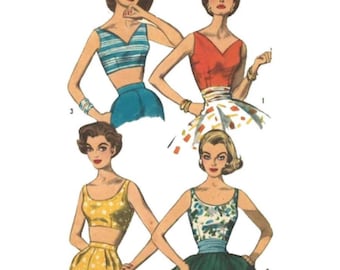 Vintage 1950s Sewing Pattern:  Rockabilly Cropped Top / Bra - Multi Sizes