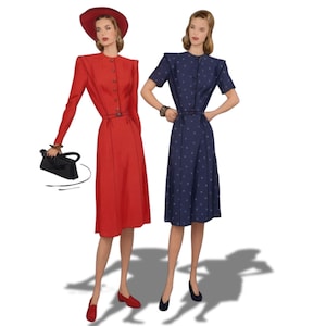 Vintage 1940&#39;s Sewing Pattern -  Button Front Knee Length Dress - Bust 34&quot; (86cm)