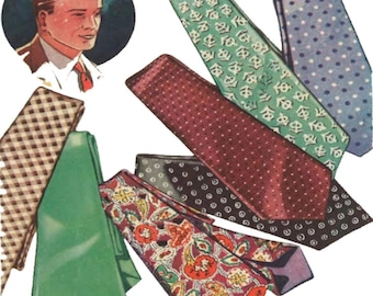 PDF - Vintage 1930's Sewing Pattern: Men's & Boys' Neck  ties - Instantly Print at Home