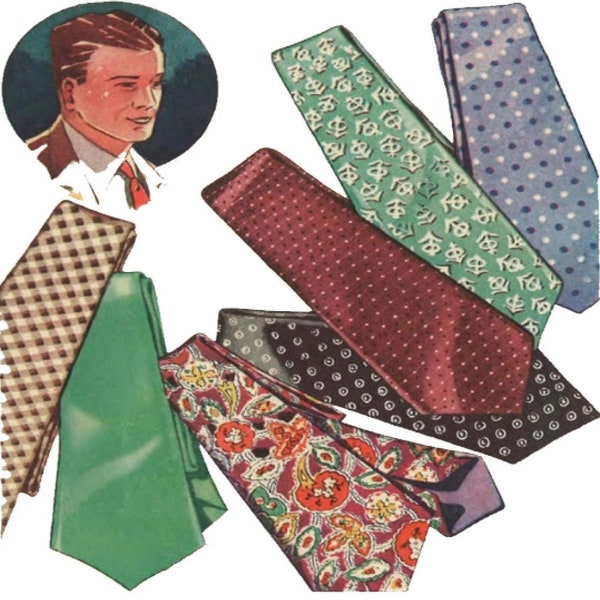 PDF - Vintage 1930's Sewing Pattern: Men's & Boys' Neck  ties - Instantly Print at Home