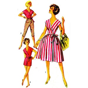 PDF - Vintage 1950s Sewing Pattern- Wrap-around Blouse, Pants in Two Lengths - Bust: 36” (91.5cm) - Download