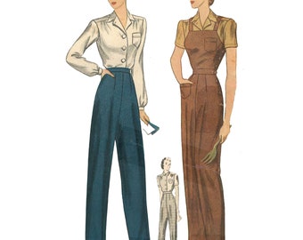 Vintage jaren 40-naaipatroon: landmeisje: broek, blouse en overall. Rosie The Riveter - buste: 30" (76,2 cm)