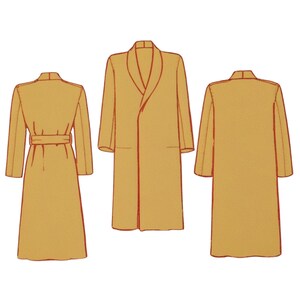Yellow robe shown from front, back, and side views on a white background