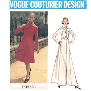 Molde de costura vintage dos anos 70: Casaco com design Vogue Couturier em dois comprimentos - Busto 34” (86 cm)