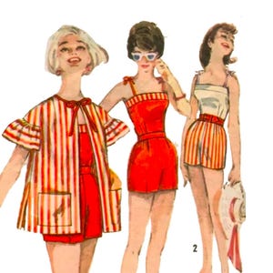 Vintage 1960s Schnittmuster für Oberteil, Shorts & Mantel - Brustumfang 91,5 cm