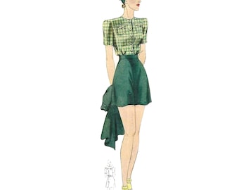 1940s Style Betty Shorts Sewing Pattern: Waist 26"-34"(66cm-86cm) - Multi-sized
