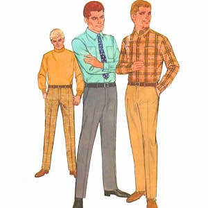 Vintage-Schnittmuster aus den 1960er Jahren: Herrenhemd und Hipster-Hose (Set) – verschiedene Größen