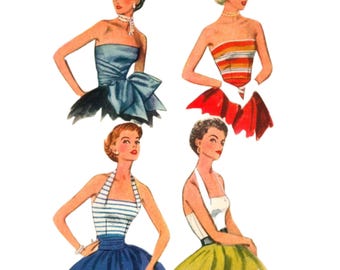 Vintage 1950s Sewing Pattern: Quick & Easy Halter Neck, Strapless Tops - Bust 30" (76.2cm)