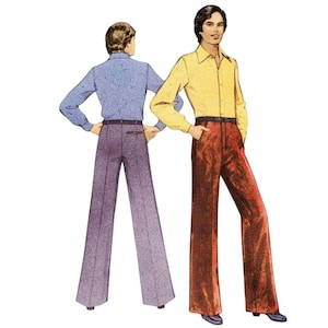 PDF - 1970s Men's Trousers Sewing Pattern: Waist 30"-39”(76cm-99cm) Multisized - Download