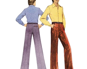 PDF - 1970s Men's Trousers Sewing Pattern: Waist 30"-39”(76cm-99cm) Multisized - Download