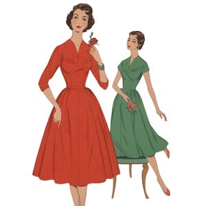 Vintage 1950&#39;s Sewing Pattern: Rockabilly Swing Dress, Bridal, Daytime - Bust 32&quot; (81cm)