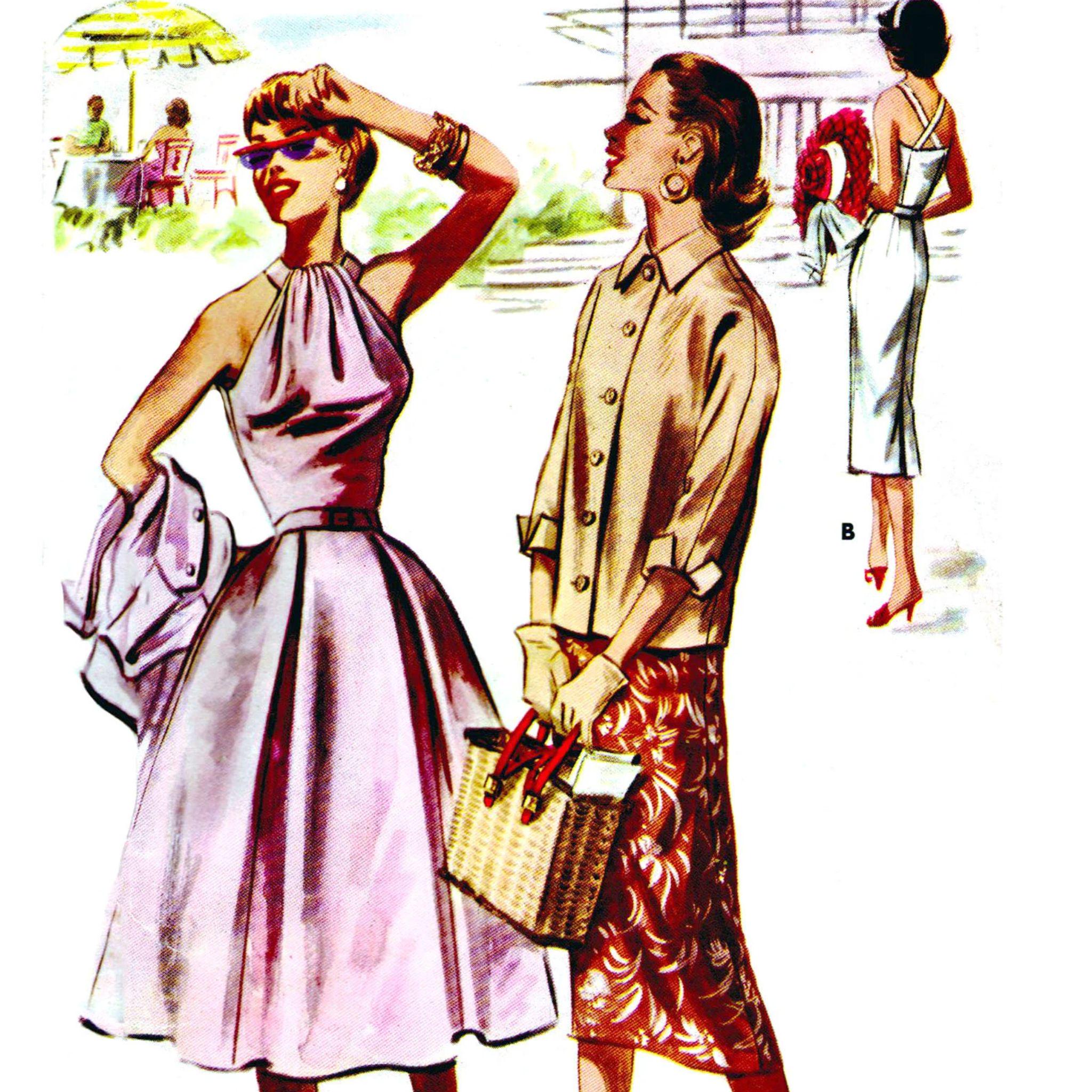 PDF - 1950s Sewing Pattern, Halter Dress, Slim or Full Skirt & Jacket - Bust: 38” (96cm) - Download main image 1