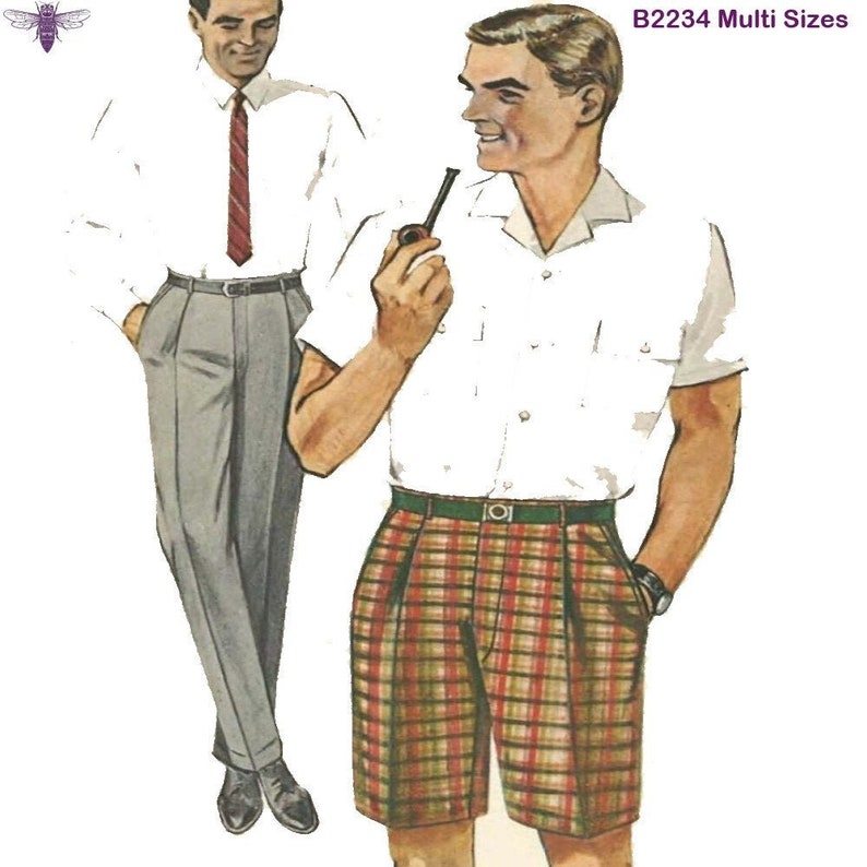 Men’s Vintage Reproduction Sewing Patterns     PDF - Vintage 1950s Sewing Pattern:  Mens Trousers and Bermuda Shorts - Waist 28 (71cm) - Instantly Print at Home $12.44 AT vintagedancer.com