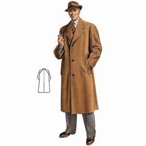 Vintage 1950-talsmönster - Klassisk ytterkappa för män - Bröstvidd 101,6 cm