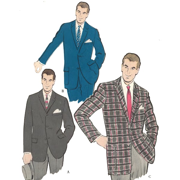 Patron de couture vintage des années 1960 : veste VOGUE pour homme - poitrine 101,6 cm / 40 po