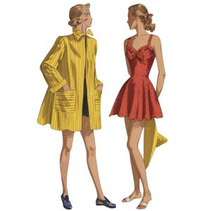 Vintage 1940&#39;s Sewing Pattern: Bathing Suit, Swim Suit, Beach Coat - Multi-Sizes