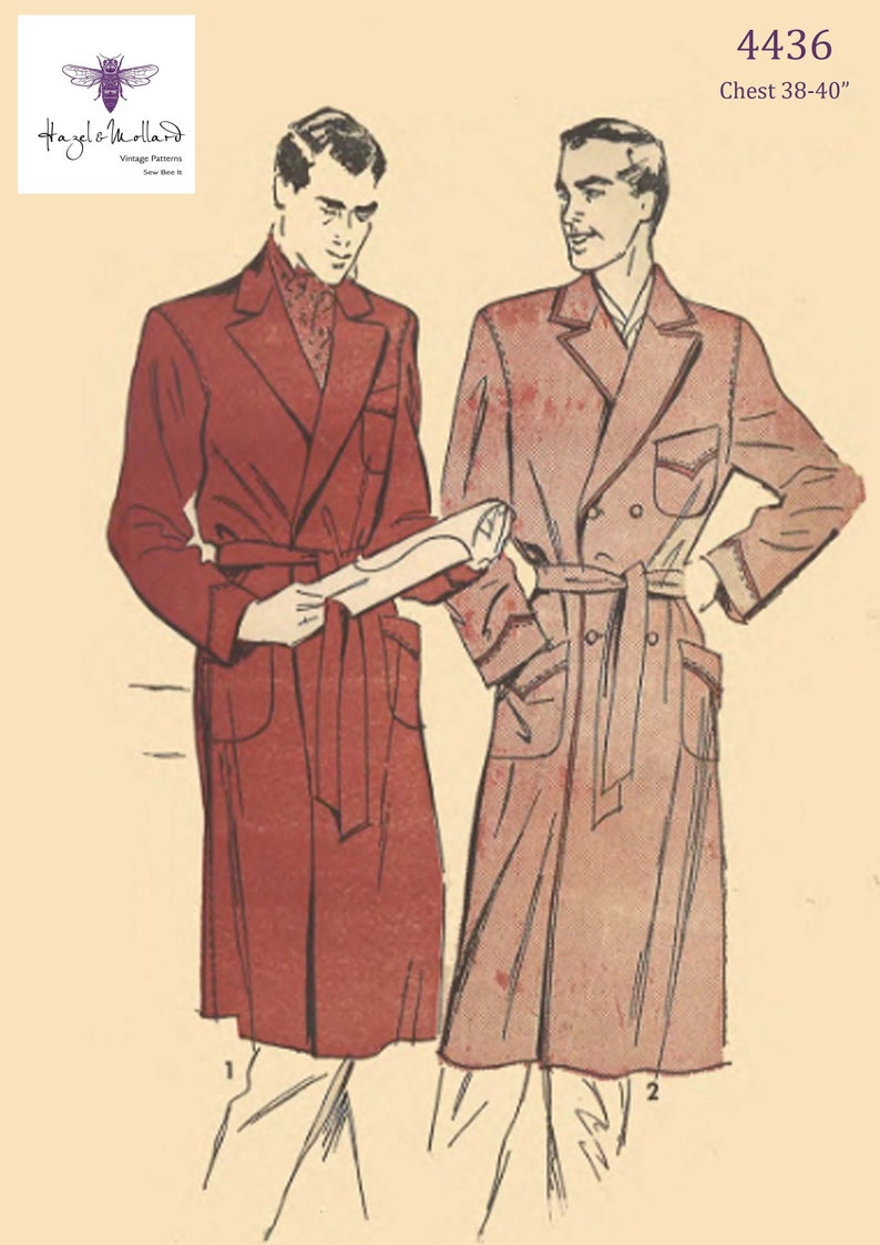 1940s Sewing Patterns – Dresses, Overalls, Lingerie etc Vintage 1940s Sewing Pattern: Mens Dressing Gown Chest 38