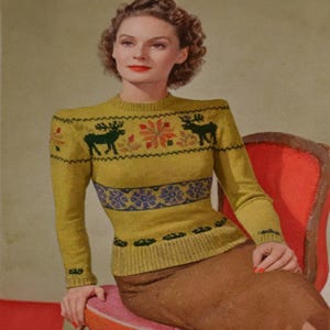 PDF - 1940&#39;s Knitting Pattern: Fitted Fair Isle Christmas Sweater - Bust 36&quot; -37&quot; (91.5-94cm) - Instantly Print at Home