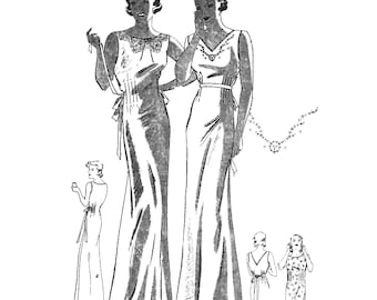Vintage 1930's Sewing Pattern: Elegant WW2 Nightgown - Bust 36" (91.4cm)