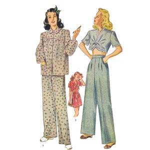 PDF - Vintage 1940s Sewing pattern, Long & Short Pajamas - Bust: 36” (91.5cm) - Download