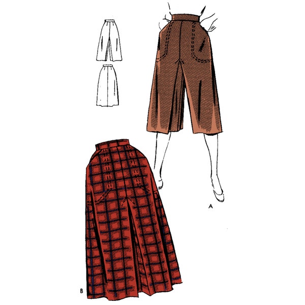 PDF - Patron de couture, jupe-culotte et jupe vintage des années 40 - Tour de taille : 81 cm (32 po) - Télécharger