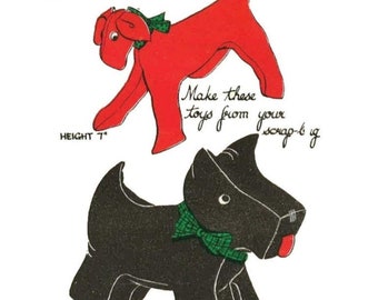 Vintage 1940s Sewing Pattern - Economy Design Terrier & Scottie Dog Toys - Height: 10" (25.4cm)