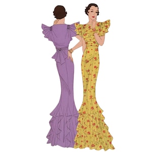 Molde de costura vintage dos anos 1930 – Vestido longo de noite - Busto: 36” (91,5 cm)
