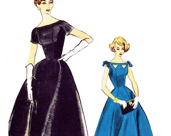 PDF - Vintage 1950s Sewing Pattern, Fit and Flare Dress - Bust: 36” (91cm) - Download