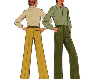 PDF - Vintage 1970s Sewing Pattern, Men’s Trousers - Waist: 30 – 39” (76 – 99cm) Multisized - Download