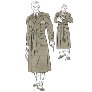 Vintage Années 1940 Sewing Pattern Men's Peignoir Robe De Chambre Poches Poitrine 38" 40" 
